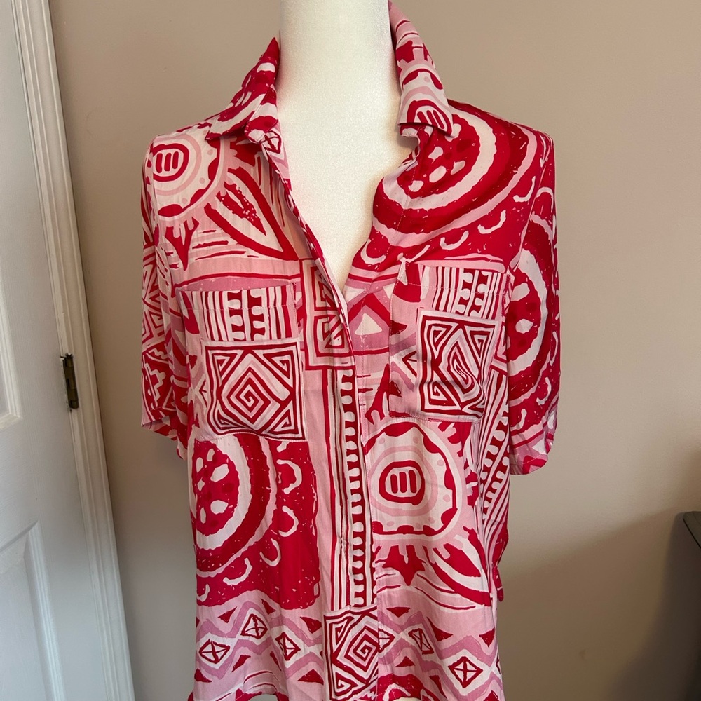 Rachel Zoe Red and Pink Patterned Blouse